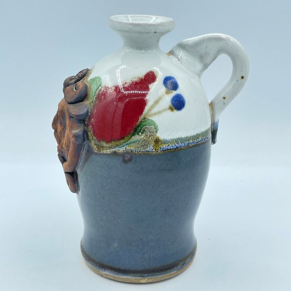 Vintage Signed Chappelle Artisan Pottery Vase Jug Pitcher Old Man Winter Face - Picture 4 of 9